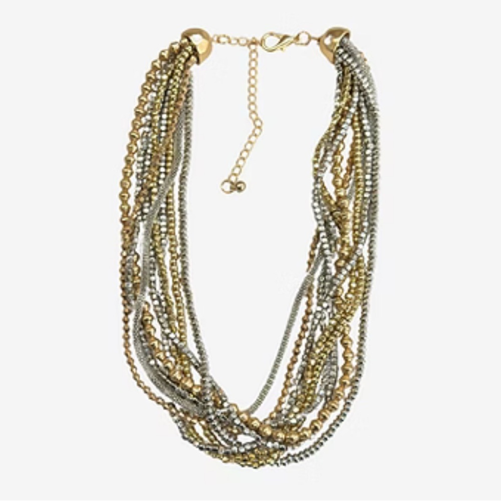 Bijoux Bar Gold and Silver Toned 9 Strand Twist 16” Beaded Necklace NEW